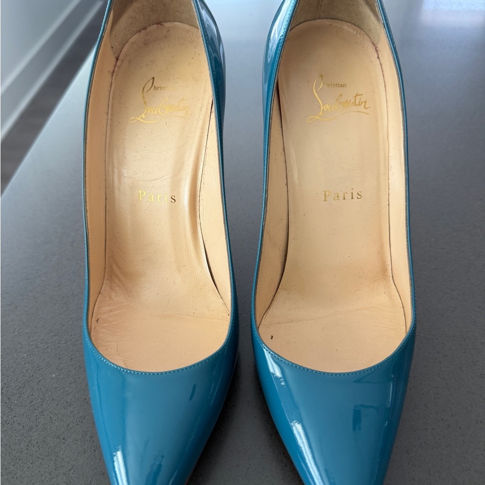 Christian Louboutin Teal Patent Leather Heels
